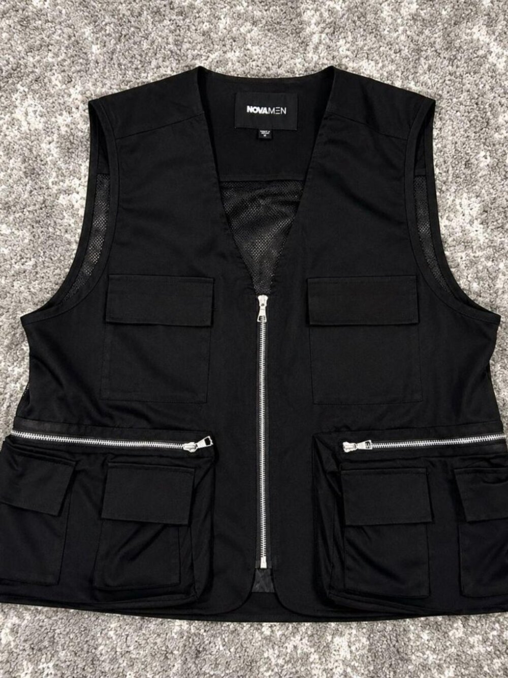 NOVAMEN Black Utility Cargo Vest Multi Pocket Streetwear